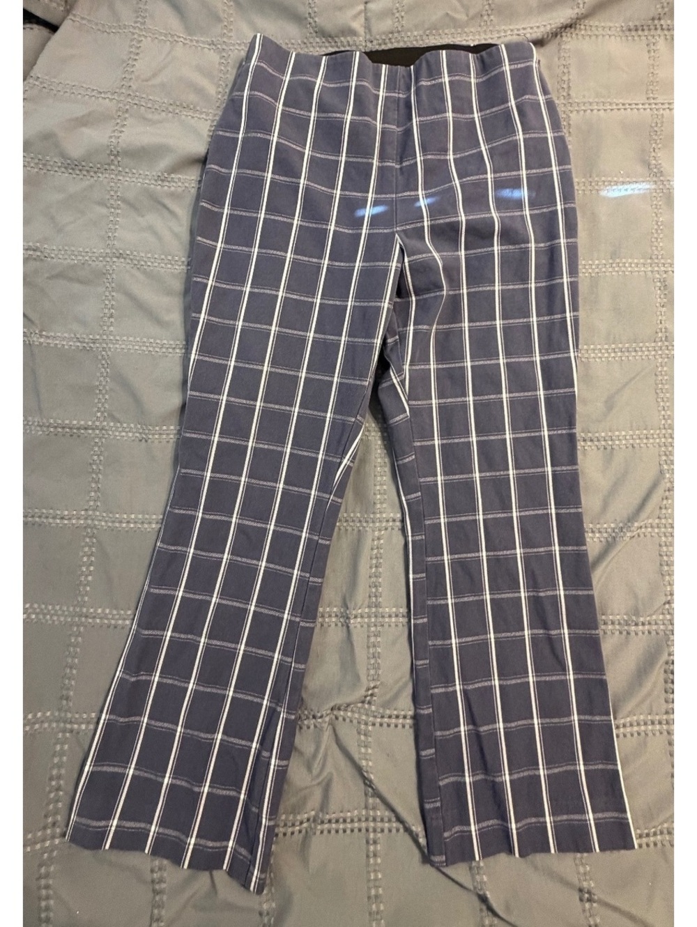 a.new day Women's Navy Blue and White Plaid Cropped Dress Pants Size 8